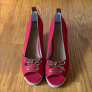 Red Espadrille Wedge Bass heals.